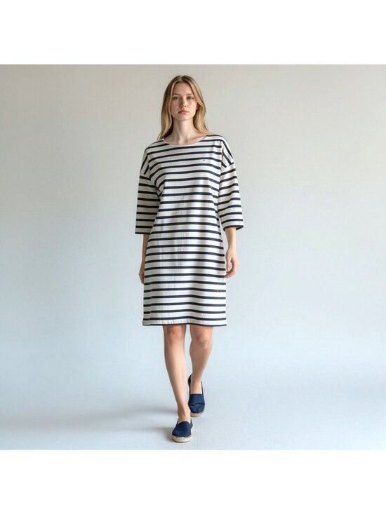 Tommy Hilfiger Dresses & Skirts - Tommy Hilfiger Breton Striped Navy & Ivory Cotton Nautical Dress 3/4 Sleeves Sz